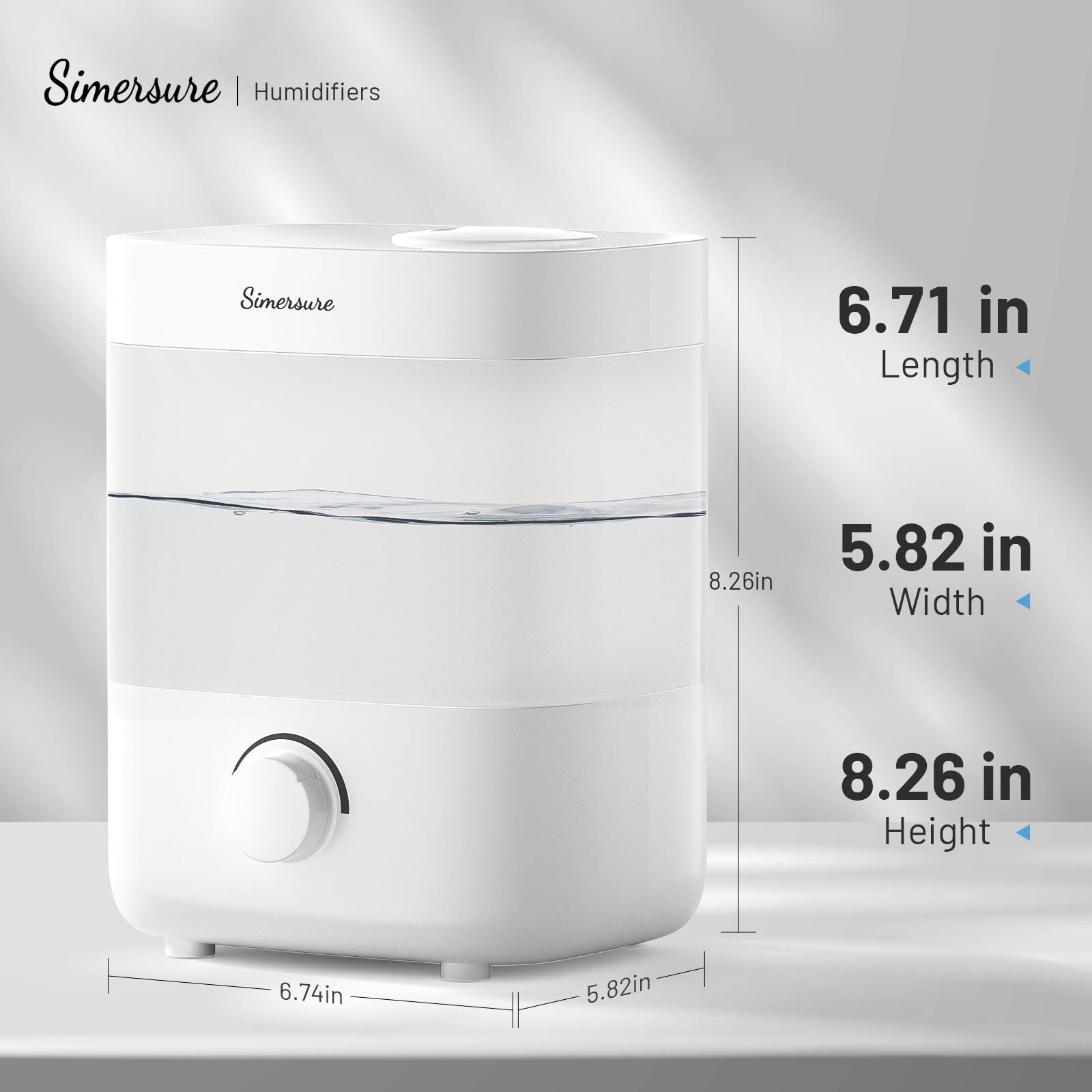 SimerSure Top Fill Humidifier, 2L Water Tank for Bedroom, 28H Long Lasting White Air Humidifier for Large Room, Ultra Quiet 25dB Cool Mist for Baby, Plants, Office, Easy to Clean & Fill