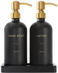 Prus Waso Soap Dispenser Bathroom Set, Hand and Lotion Dispenser with Stainless Steel Pump, Perfect for Black and Gold Bathroom Decor. (Gold & Black)