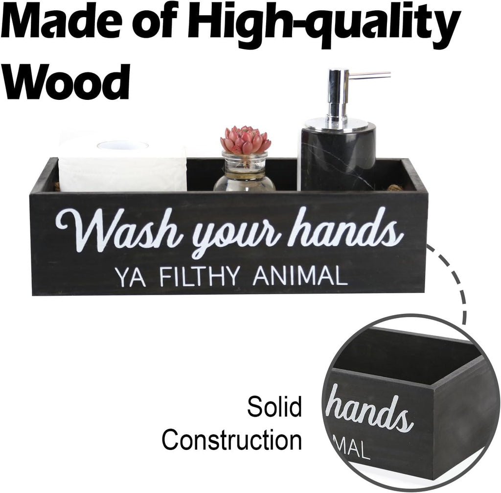 Skiennix Bathroom Decor Box - Rustic Toilet Paper Basket with Farmhouse Signs | Black Color