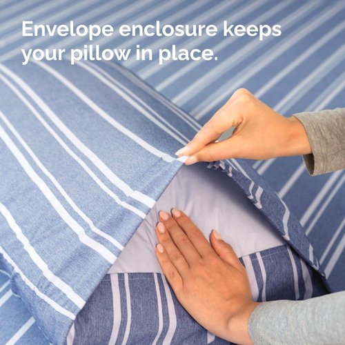 King Pillow Cases by Hotel Luxe - Ultra Soft, Wrinkle-Free & Fade Resistant - 4 Piece Set in Blue Stripes