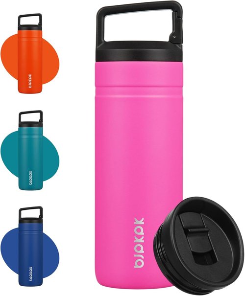 BJPKPK Insulated Water Bottle - 20 oz Double Wall Stainless Steel Tumbler with 2 Lids | Barbie Pink