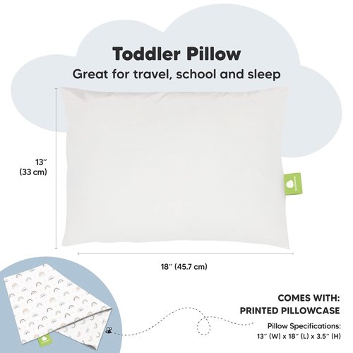 Jolly Rainbow Toddler Pillow - Soft & Breathable Organic Cotton Travel Pillowcase | 13x18 Inches for Kids 2-5 Years