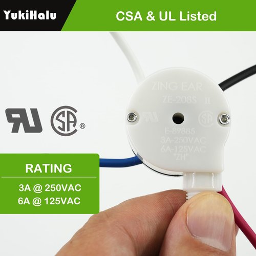 YukiHalu Ceiling Fan Pull Chain Switch 3 Speed 4 Pre-Installed Wires, Ceiling Fan Capacitor CBB61 4uf + 4uf + 2.5uf 5 Wires 250V, Light Switch for Fan and Light (‎ZE-208s Nickel, 4+4+2.5uF)