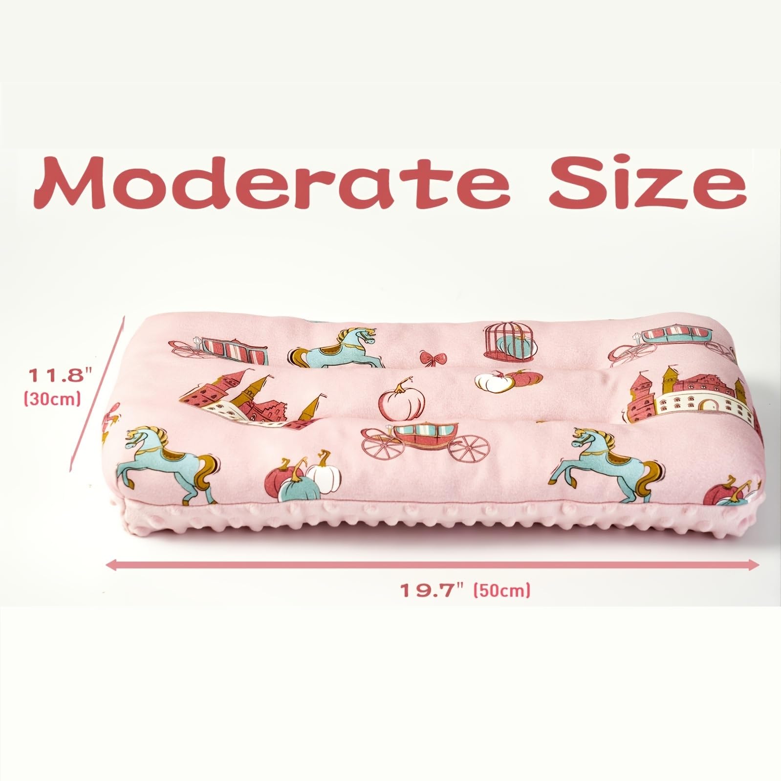 Reidio 1Pcs Toddler Pillow Double Sided Breathable Soft Cotton & Minky Dot Fabric Kids Pillow Cute Small Pillow Machine Washable (Pink Carriage)