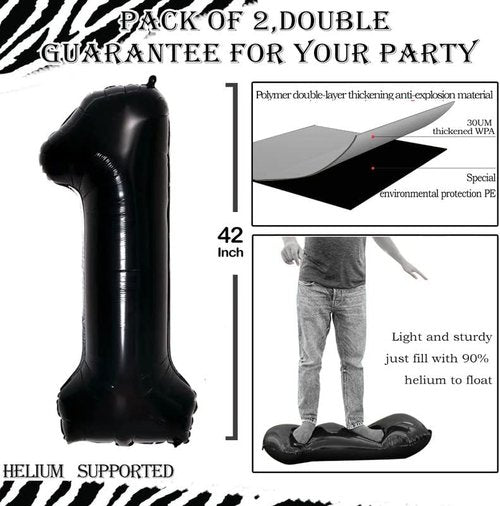 GOER Black Foil Number 1 Balloons - Huge 42" & 32" Birthday Party Decorations (3 Pcs)