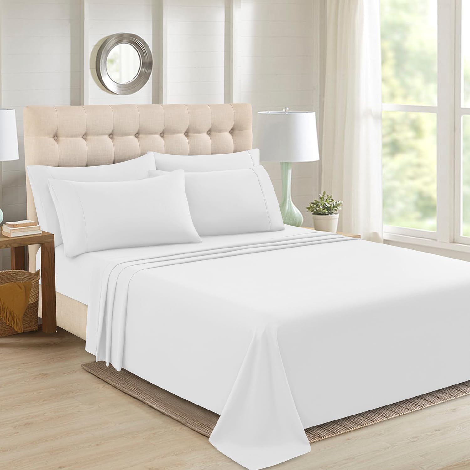 Queen Sheet Set - 4-Piece Soft Microfiber Bed Sheets | Breathable, Deep Pocket, Hotel Luxury, Oeko-Tex Certified - White