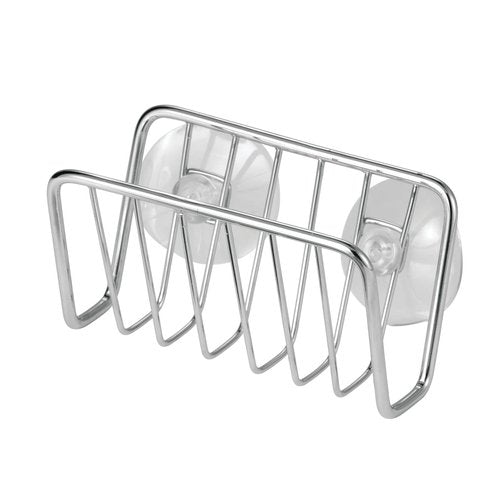 mDesign Metal Sponge Holder for Kitchen Sink with Suction Cups - Small Holder for Sponges in the Kitchen or Soap Holder in the Bathroom - Quick Drying Open Wire Basket - Ronde Collection - Chrome