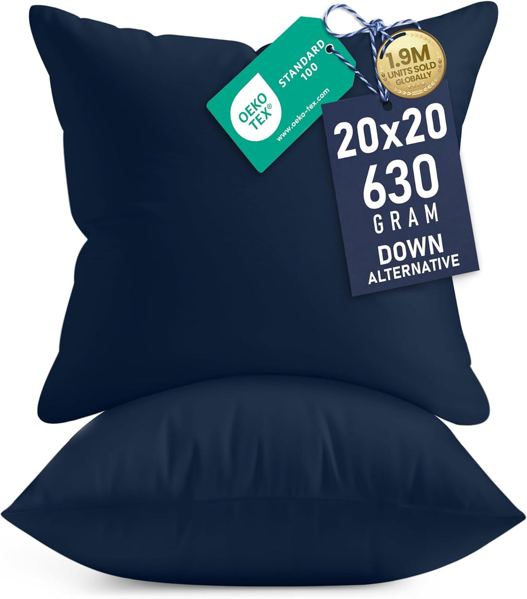 Utopia Bedding 20x20 Pillow Inserts - Set of 2 Navy Decorative Throw Pillows | Soft & Supportive Cushions for Home