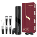 ELMWAY Electric Wine Opener Set by ELMWAY - Rechargeable Wine Bottle Opener & Corkscrew with Foil Cutter / 4 x Vacuum Stoppers/Premium Wine Aerator Pourer, Ideal Wine Gifts for Wine Lovers - Black
