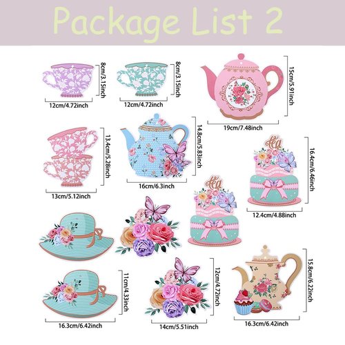 Tea Party Decorations 26Pcs Macaron Balloons with LETS PARTEA Foil Balloon Banner, Teacups andTeapot Hanging Swirls for Floral Spring Birthday Mother's Day Talking Tables Tea Party Supplies