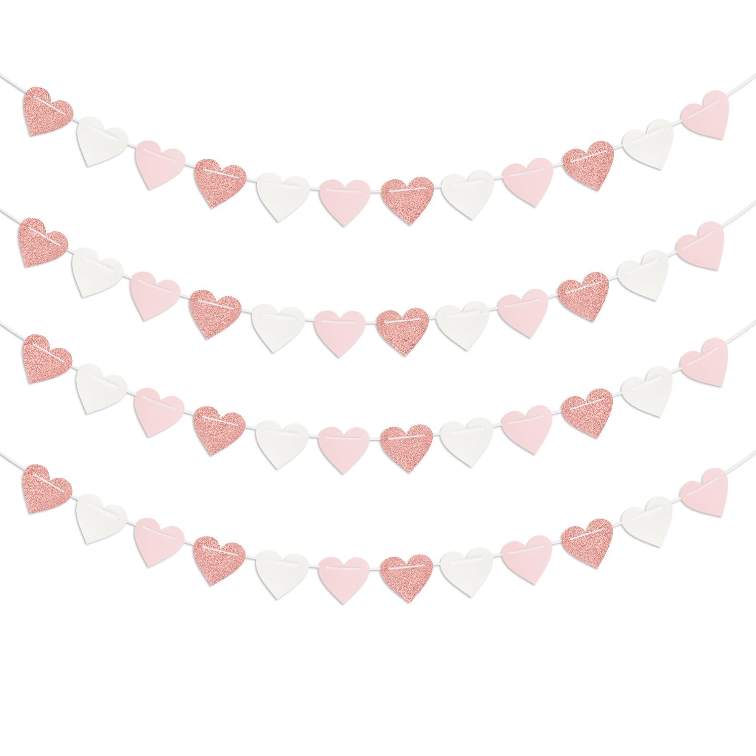 Rose-Gold Light Pink-White Party-Decorations Heart-Garland - 40ft Valentines Glitter Streamers Banner,Galentines Women Romantic Special Night Wedding Bachelorette Birthday Backdrop Decor Burgleda