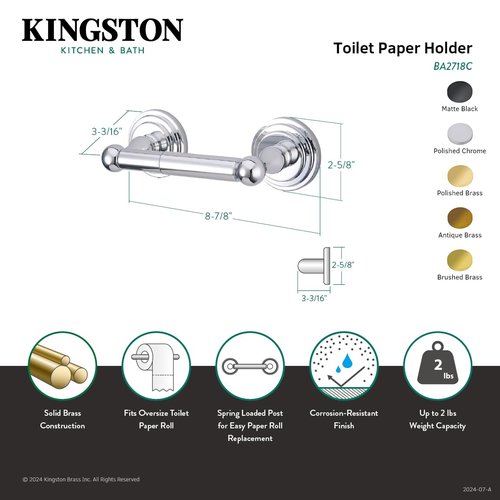 Kingston Brass BA2718PB Milano Toilet Paper Holder, Polished Brass,9-1/4" Length
