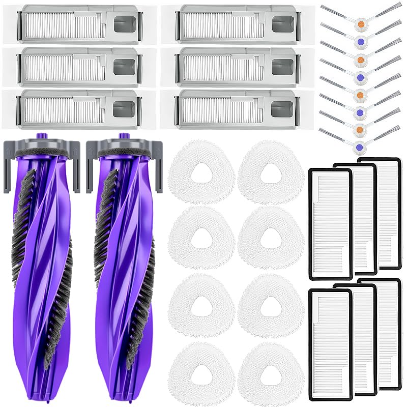 Replacement Accessories Compatible with Narwal Freo X Ultra Robot Vacuum Cleaner, 2 Main Brush, 6 Hepa Filter, 6 Dust Bags, 8 Mop Pads, 8 Side Brushes