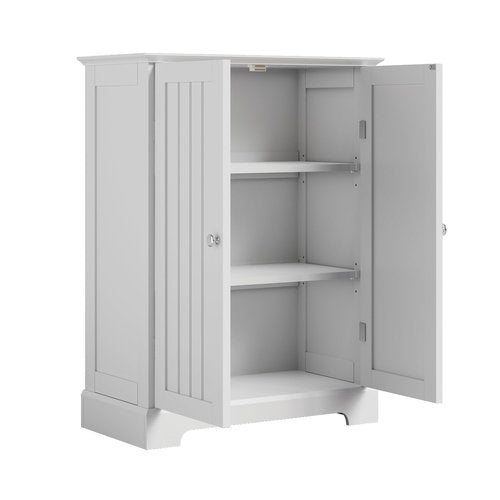 ChooChoo Bathroom Floor Cabinet, Modern Bathroom Storage Cabinet with 2 Doors and Adjustable Shelves, Freestanding Cupboard for Living Room, White