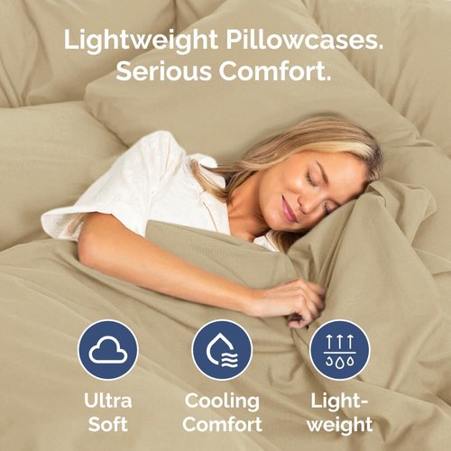 King Pillow Cases by [Brand Name] - Ultra Soft Hotel Quality Covers | Wrinkle-Free, Stain Resistant - 2 Piece Set in Beige