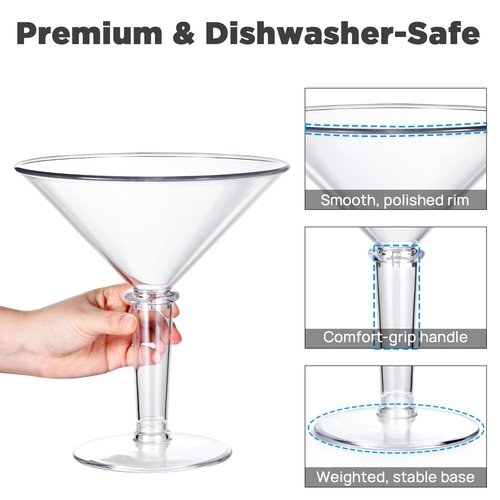 Unbreakable Giant Martini Glasses set of 10, 48 oz Plastic Cocktail Glasses, Jumbo, Reusable, BPA Free, Detachable, Perfect for Picnic, Patio Party, Appetizers, Birthday, Wedding and All Events