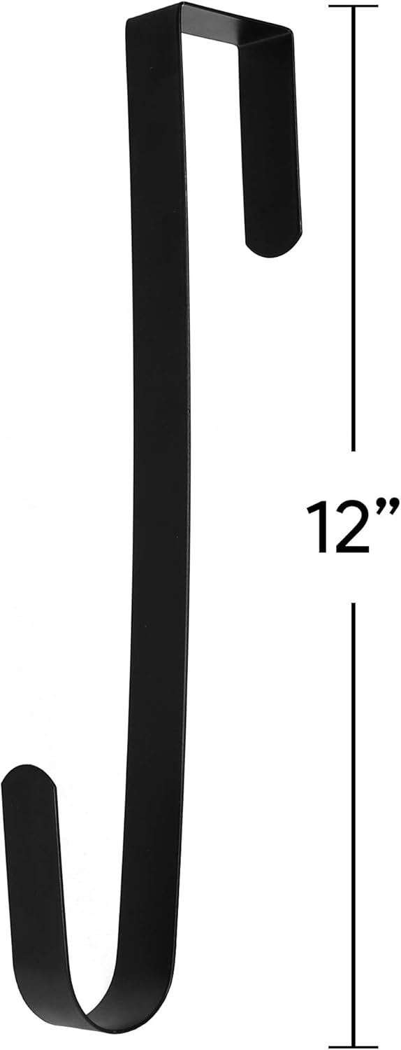 RN'D Over Door Wreath Hanger Hook - Slim Metal Holder for Seasonal Decor | Black, 12-Inch