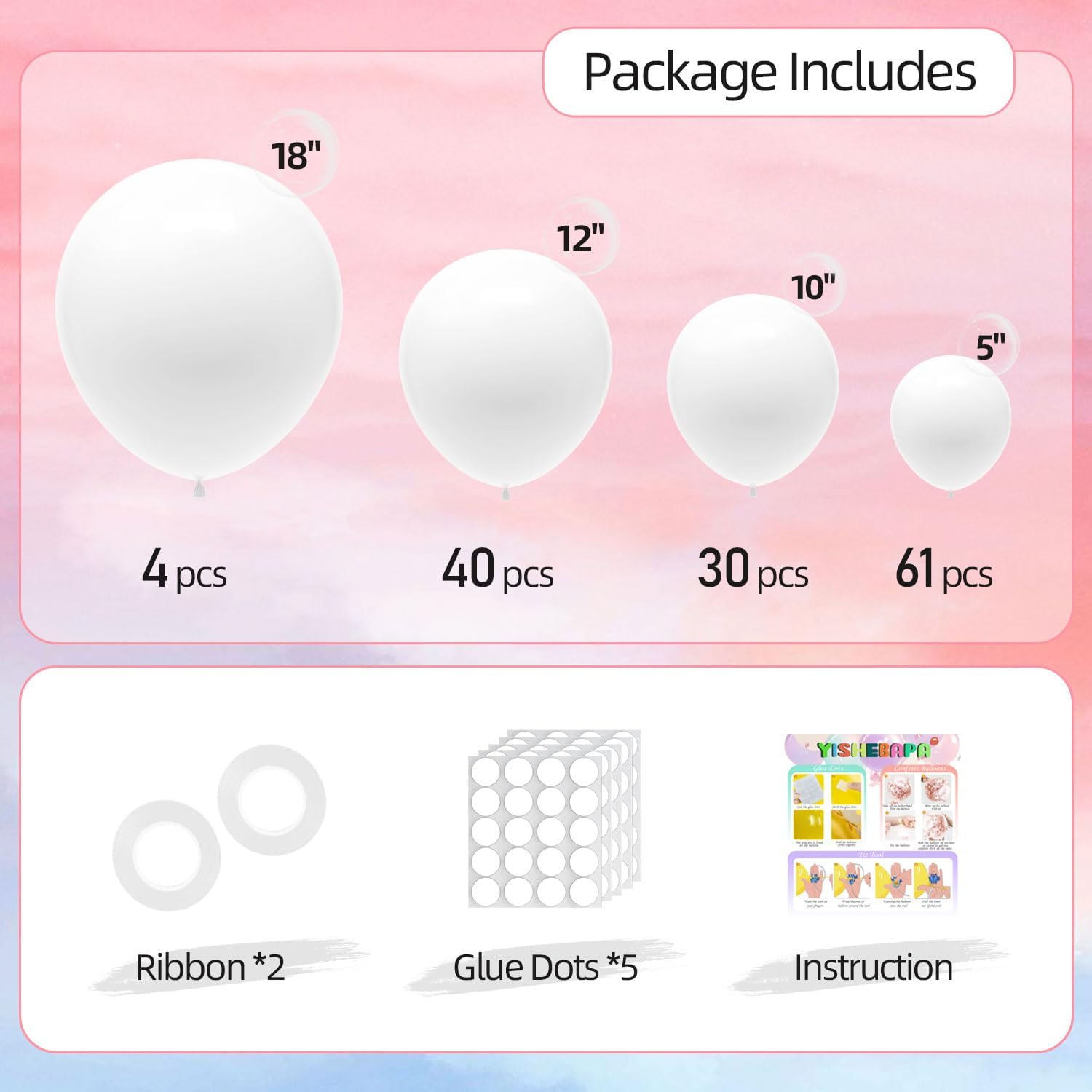 Skiennix 135-Piece White Balloon Garland Kit - Various Sizes for Birthday, Baby Shower & Wedding Decor
