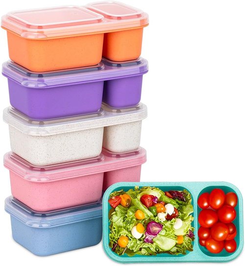 DOSEWART 2-Compartment Snack Containers - Eco-Friendly Wheat Straw Meal Prep Packs | 6-Pack