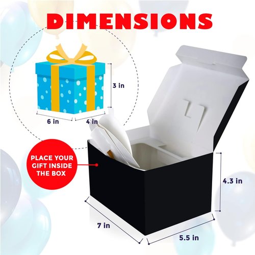 FETTIPOP Exploding Confetti Gift Box - Premium Black Surprise for Happy Birthday | 7.2x5.5x4.3 in.