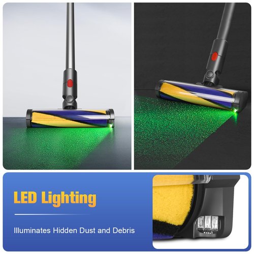 FUNTECK LED Soft Roller Cleaner Head Compatible with Dyson V11 V10 V8 V7 Vacuum Cleaners, Illuminating Hidden Dust and Debris and Ideal for Smooth Hard Floors