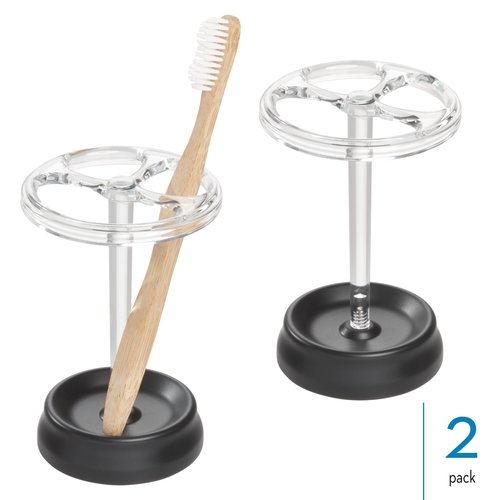iDesign Divided Toothbrush Holder for Bathroom or Vanity - Set of 2 - Clear/Matte Black