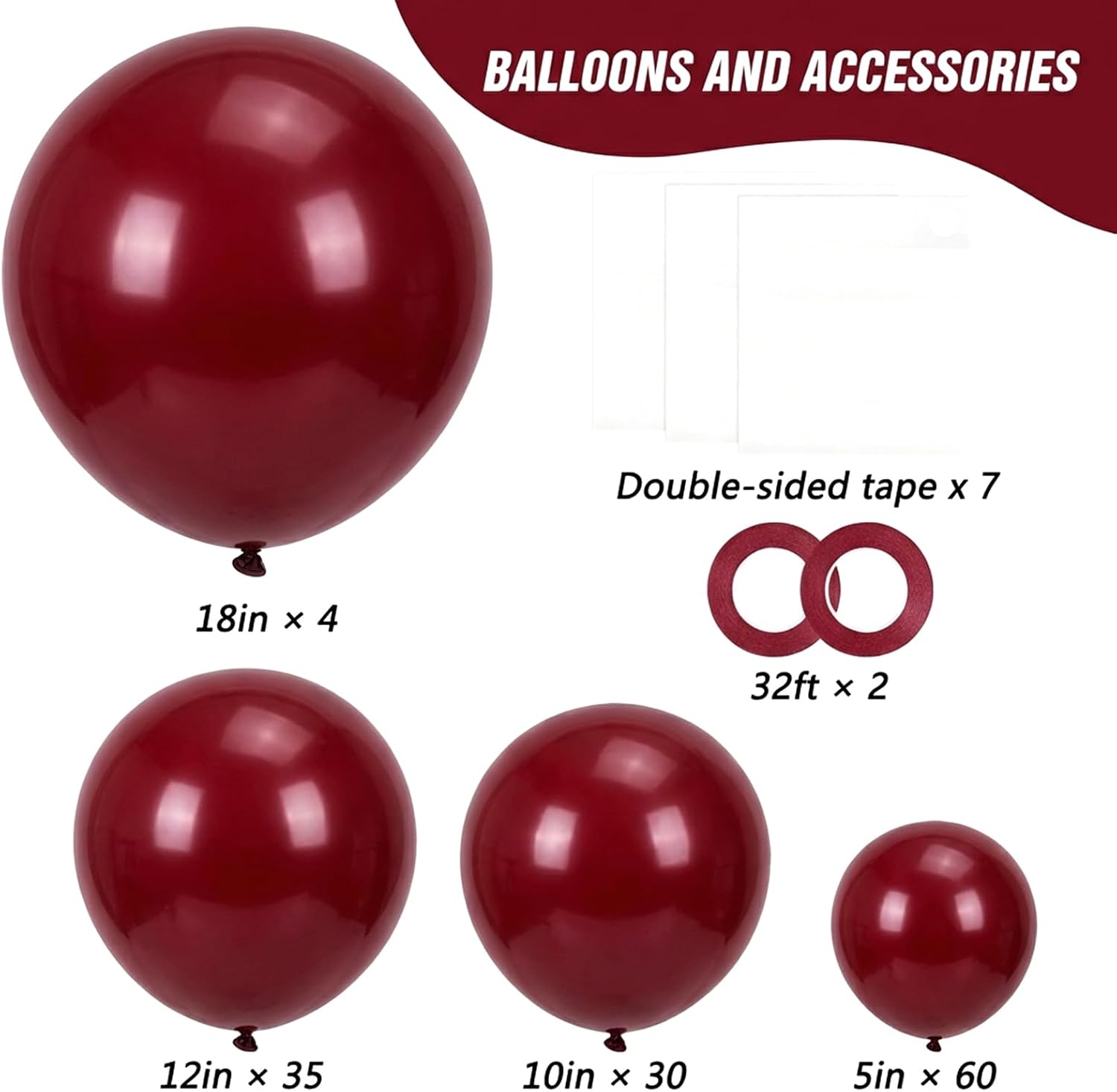 RUBFAC Burgundy Balloons - 129-Piece Latex Balloon Garland Kit | Maroon & Dark Ruby Red, 5-12 Inch Sizes for Parties