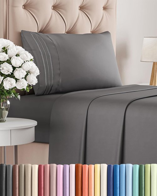 Comfy Twin Size 3 Piece Sheet Set by [Brand Name] - Breathable & Cooling Luxury Bedding - Deep Pockets, Ultra-Soft, Wrinkle-Free - Dark Grey