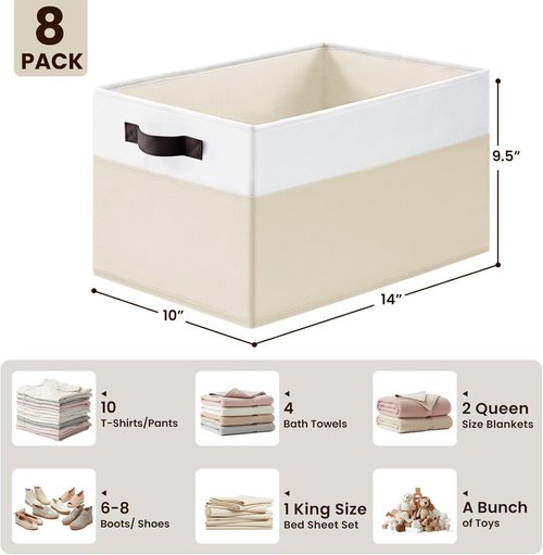 Criusia Large Storage Basket - 8 Pack Fabric Organizers with Handles for Toys, Laundry & Crafts | 14L x 10W x 9.5H