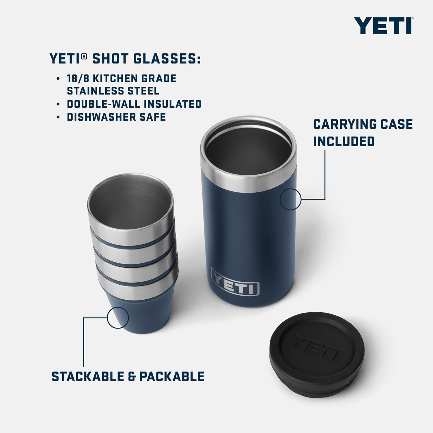 YETI 7 oz Flask with Color Matching Set of Shot Glasses, Rescue Red