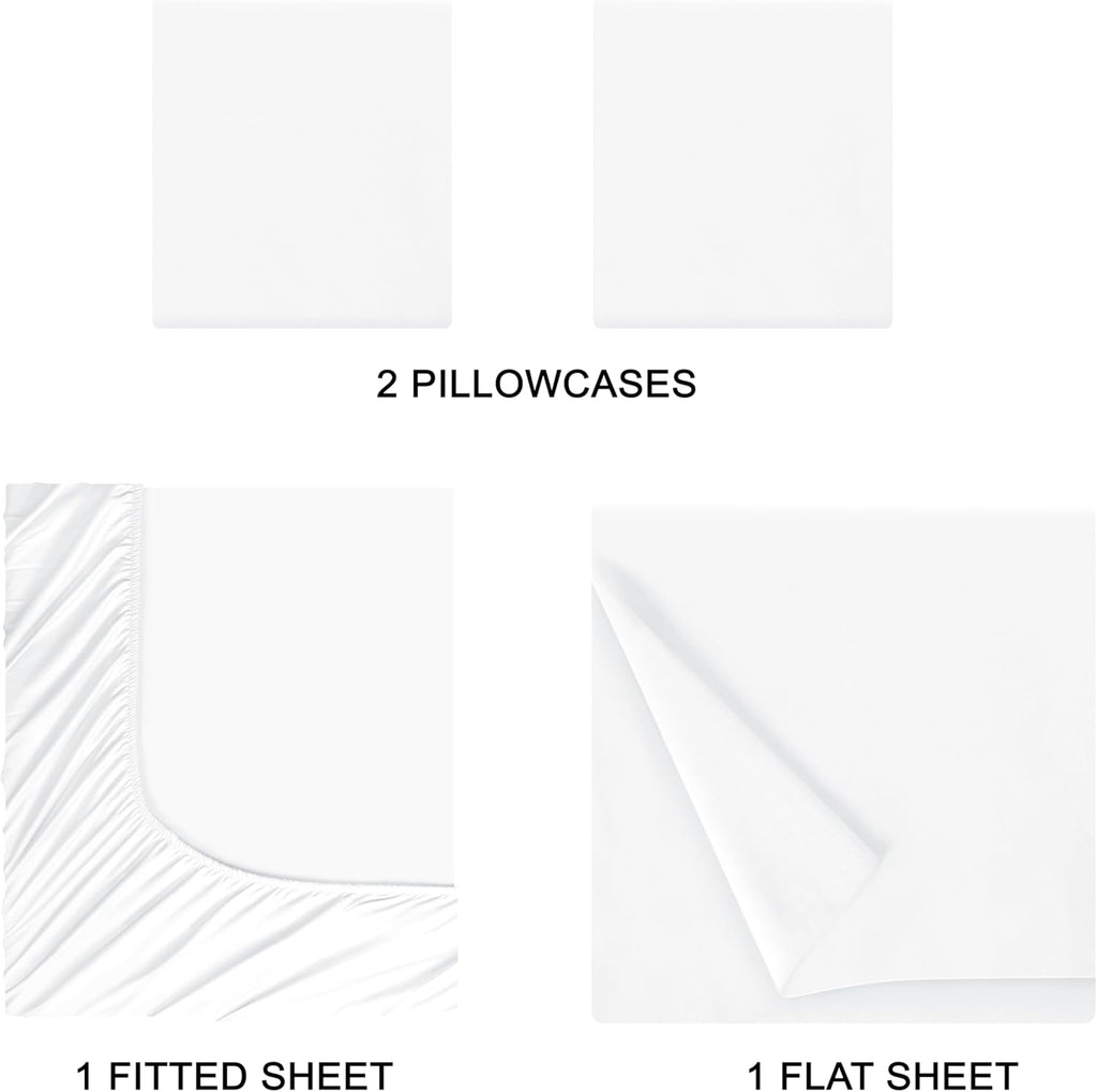 Skiennix Queen Sheet Set - Ultra Soft Double Brushed Microfiber, 4 Piece Deep Pocket | Easy Care, Wrinkle Free, Quick Dry - White