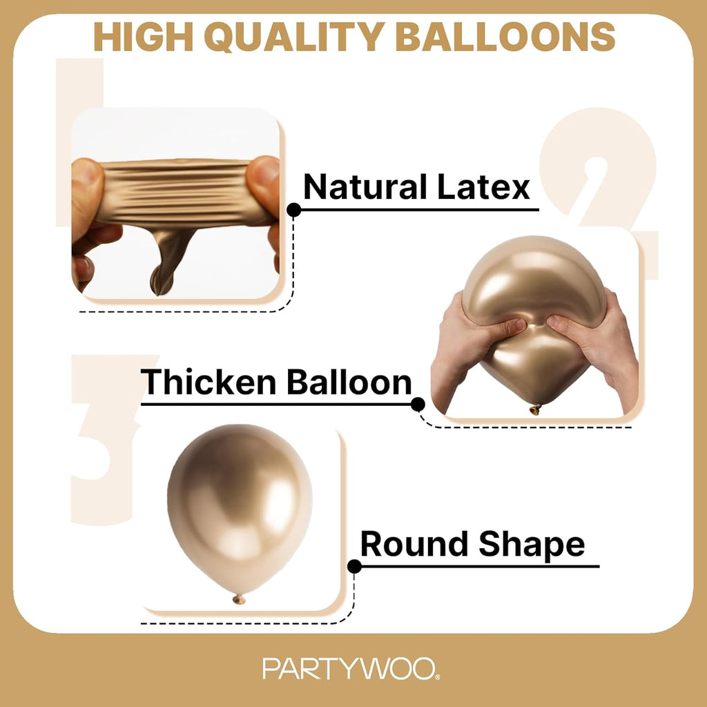 PartyWoo Metallic Gold Balloons - 85-Piece Chrome Gold Balloon Arch Kit for Birthday & Wedding Decor | 18", 12", 10", 5" Sizes