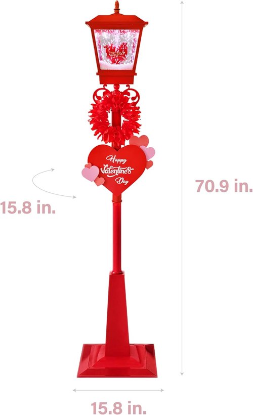 Fraser Hill Farm 70-Inch Musical Valentine's Day Street Lamp | Festive Red Lantern with Lights & Sound