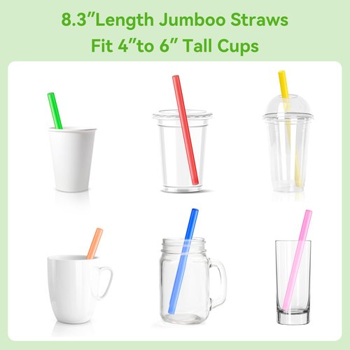 Snowfall 100 Pcs Boba Straws Disposable Jumbo Straw 11 mm Wide Plastic Drinking Straws, Large Colorful Fat Straws Bulk For Bubble Tea,Smoothie,Milkshakes& Cold Beverages