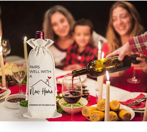 New Home Wine Bag Gifts for Homeowner, Housewarming Gifts New Home Closing Gifts for Buyers Owner, Realtor Gift to Clients for Women Men, New House Homeowner Wine Bag, Housewarming Party Decorations