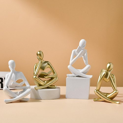 suruim Gold Reading Women Statue, Thinker Sculptures, Abstract Art Figurine, Gold Shelf Decor, Gold Desk Decor, Bookshelf Decorations for Home, Living Room, Bedroom, Office, Table, Reading Room (A)