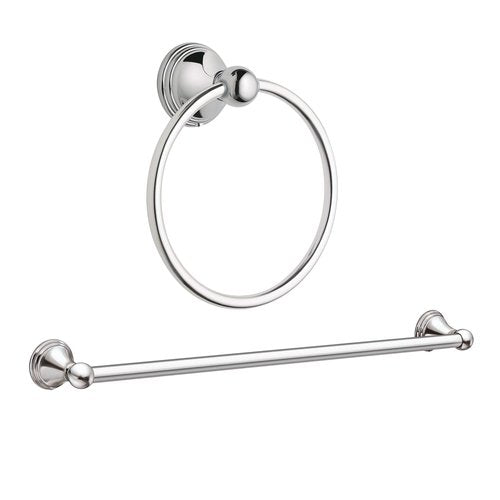 Moen DN8486CH Preston Collection Bathroom Hand -Towel Ring, Polished Chrome AND Moen DN8424CH Preston Collection 24-Inch Bathroom Single -Towel Bar 3/4 Inch Bar, Chrome