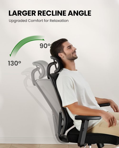 Marsail Ergonomic Office Chair Ergonomic Gaming Chair with Lumbar Support, 2D Headrest, Adjustable Armrests, Contoured Seat Cushion, Computer Desk Chair with Wheels for Home and Office (Dark)