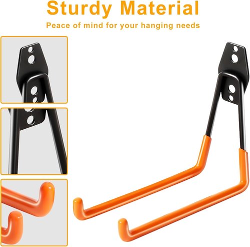 KURUI Heavy Duty Garage Hooks - 2 Pack Metal Storage Hooks for Ladders & Tools | Wall Mount Utility Hangers