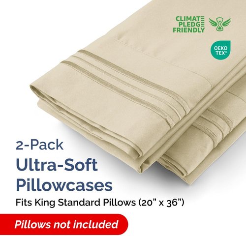 King Standard Pillow Cases - Ultra-Soft Hotel Quality Covers | Wrinkle Resistant & Machine Washable - 2 Piece Set in Cream