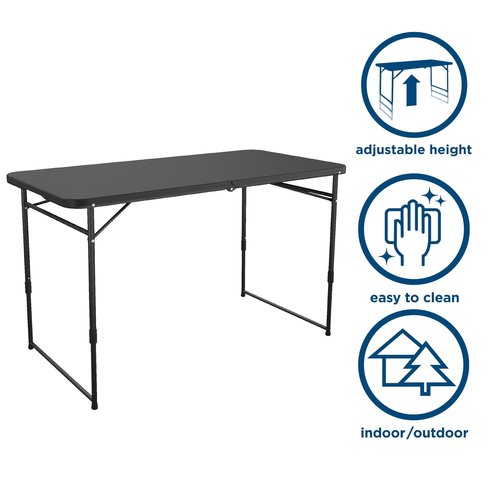 COSCO 4 ft. Fold-in-Half Adjustable Height Indoor/Outdoor Utility Table, Black