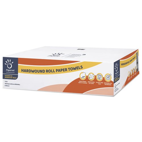 Papernet Hardwound 700' Towel | 6 Rolls Powered by Dissolve Tech | Compatible with Universal Dispenser | 1 ply 700’ x 7.8”
