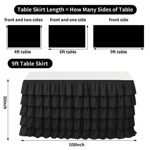 Wokuaile Black Table Skirt Tutu Ruffled Tablecloth for Classroom Teacher Desk Skirt Back to School Supplies for Princess Girls Birthday Party Cake Dessert Decorations, 9FT