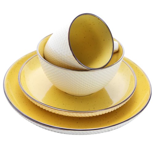 Elama's Luxuriously Mellow Yellow 16 Piece Dinnerware Set with Complete Setting for 4