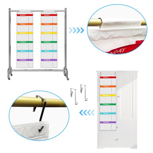ABCKEY Rainbow Weekly Kids Clothes Organizer for Daily Activity,Portable Kids Clothes Storage White (White)