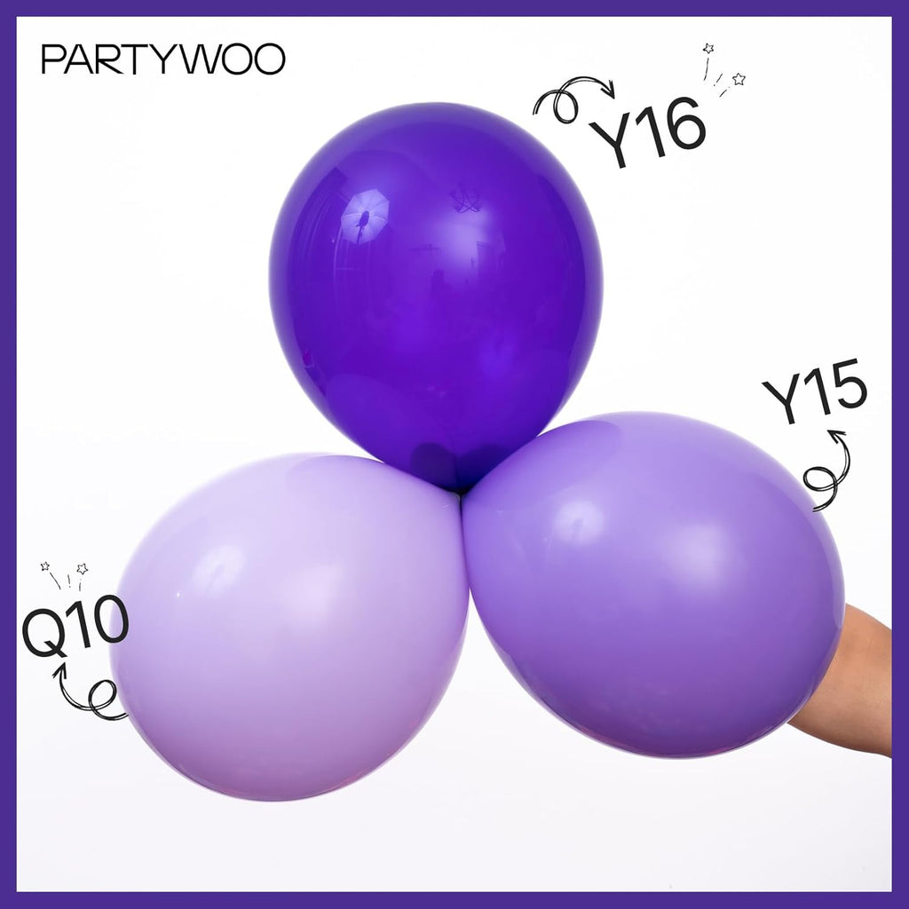 PartyWoo Purple Balloon Garland - 100-Piece Set of Shades of Purple Balloons | Various Sizes for Party Decorations