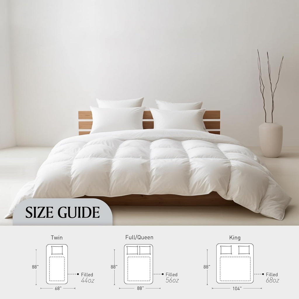 Royal Luxe Goose Feather Down Comforter - Ultra Soft Queen Size Duvet Insert | 100% Cotton, All-Season Bedding, 88”x88”