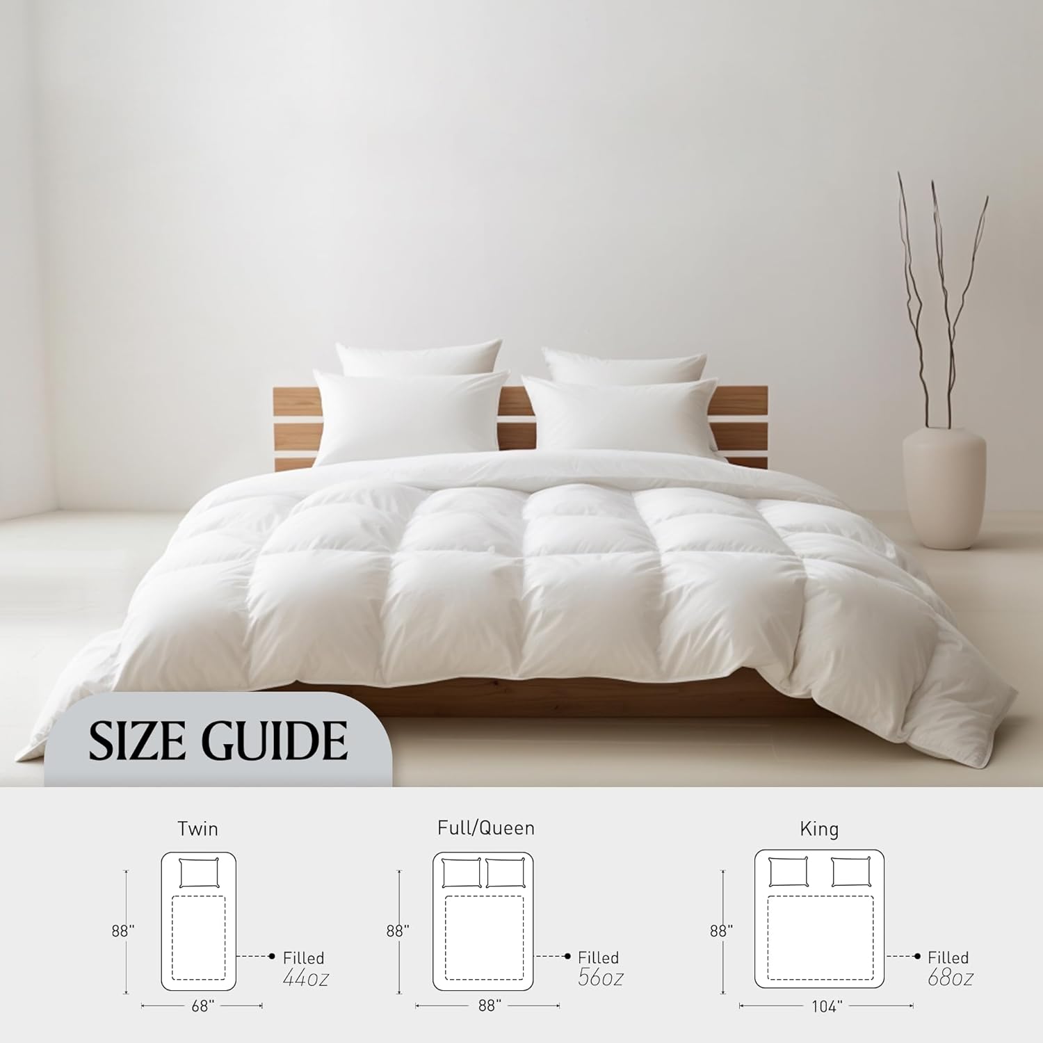 Royal Luxe Goose Feather Down Comforter - Ultra Soft Queen Size Duvet Insert | 100% Cotton, All-Season Bedding, 88”x88”
