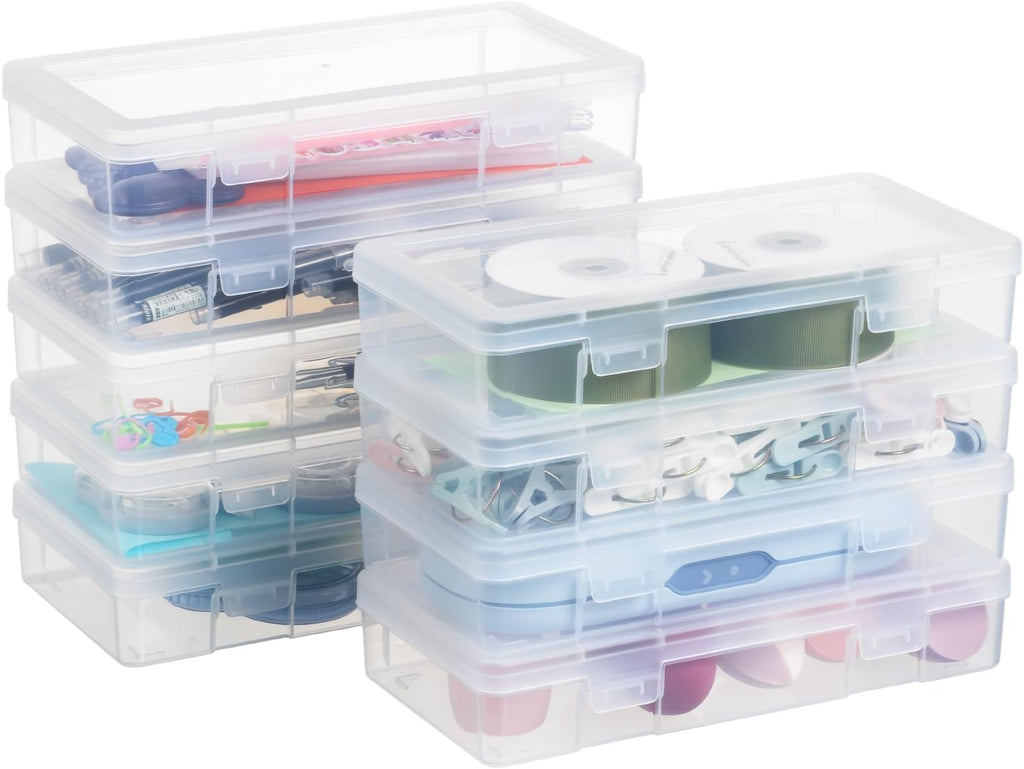 Novelinks Plastic Storage Bins - Stackable Mini Clear Containers with Lids for Organizing (9 Pack)
