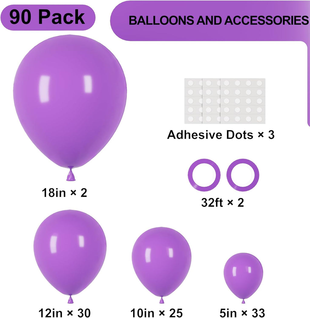 Voircoloria 90-Pack Purple Balloons - Versatile Sizes for Halloween, Graduation, Weddings & Parties